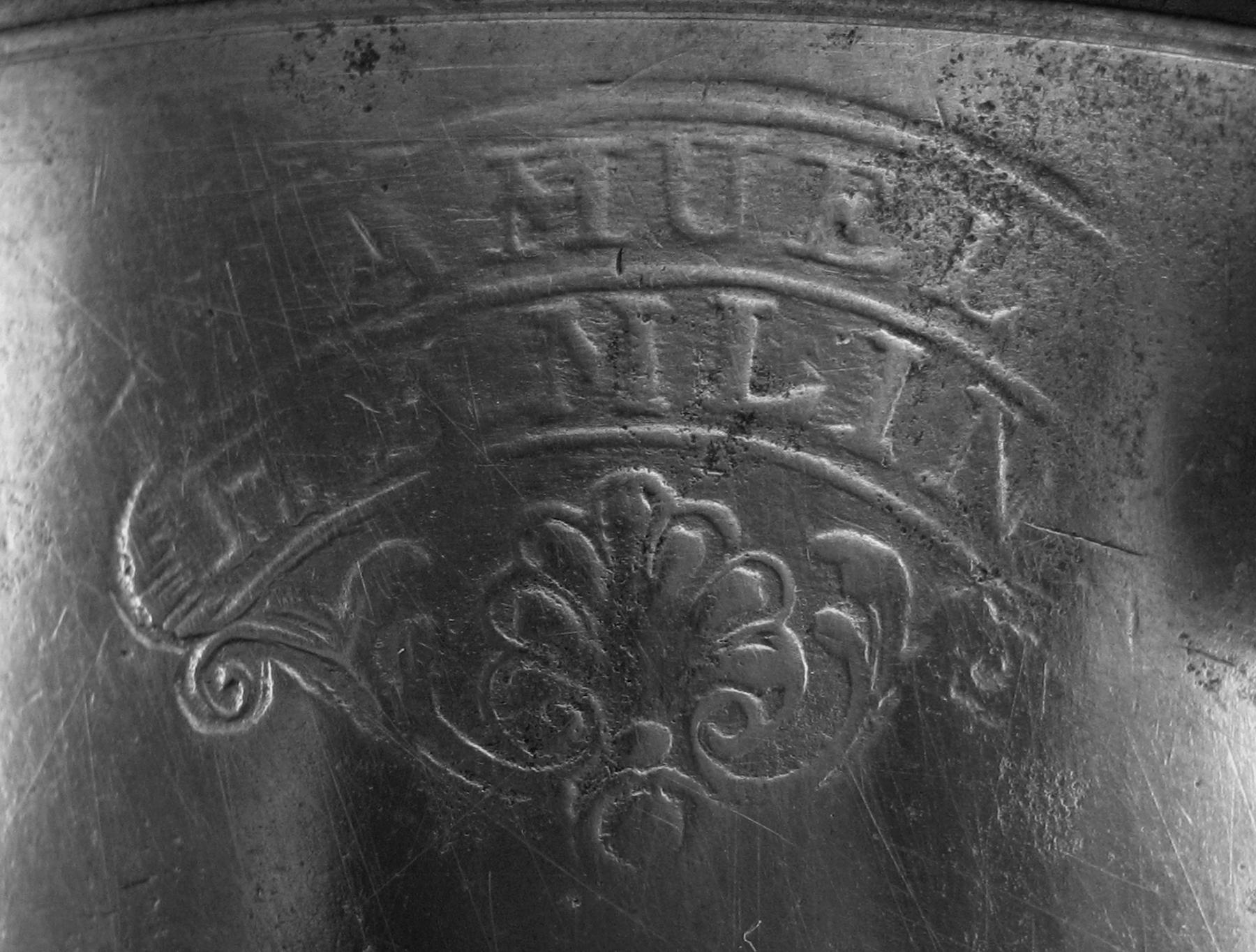 1956.0046.021 Pewter mug (mark close-up)
