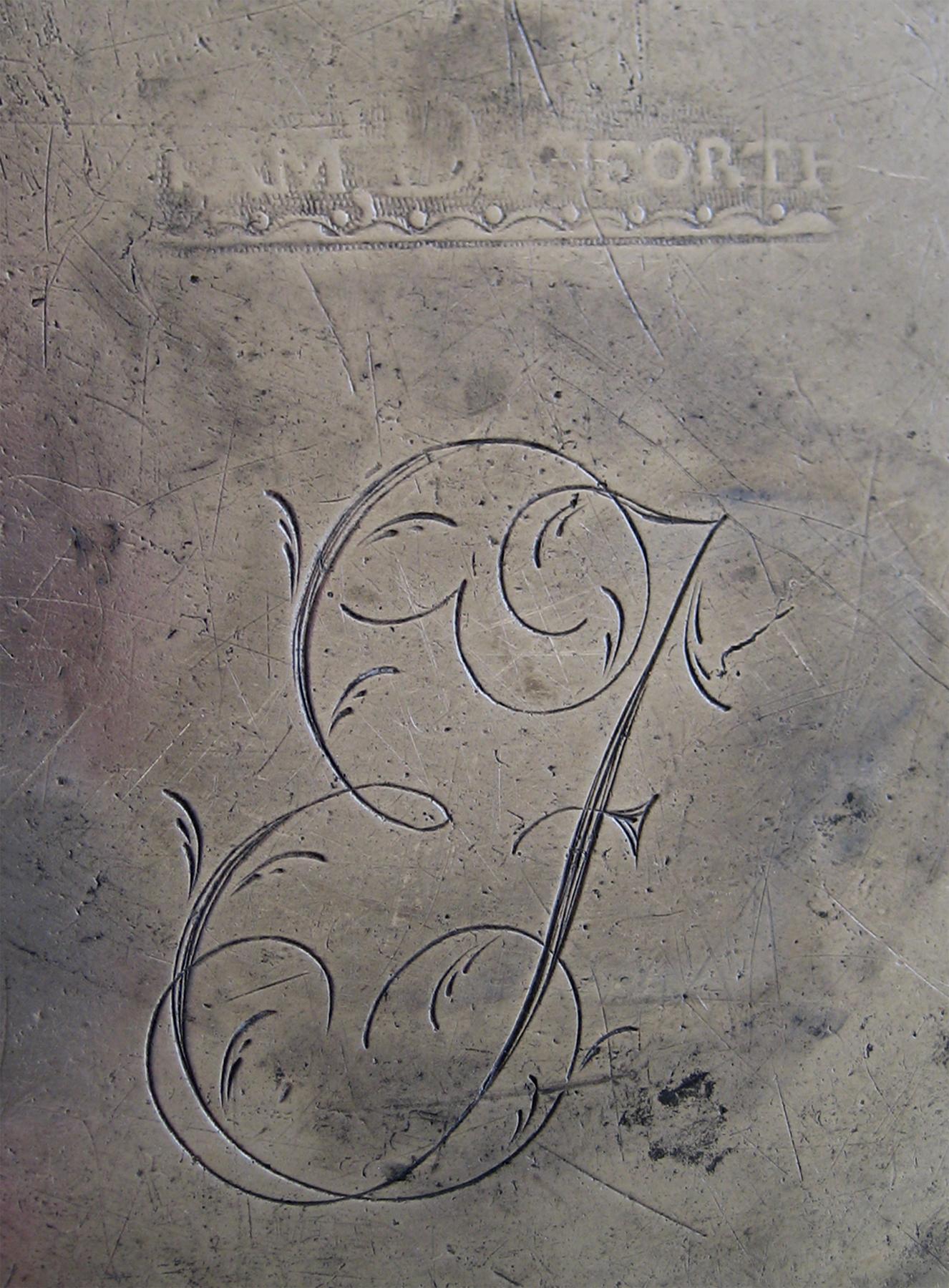 1956.0059.002 Pewter dish (inscription)