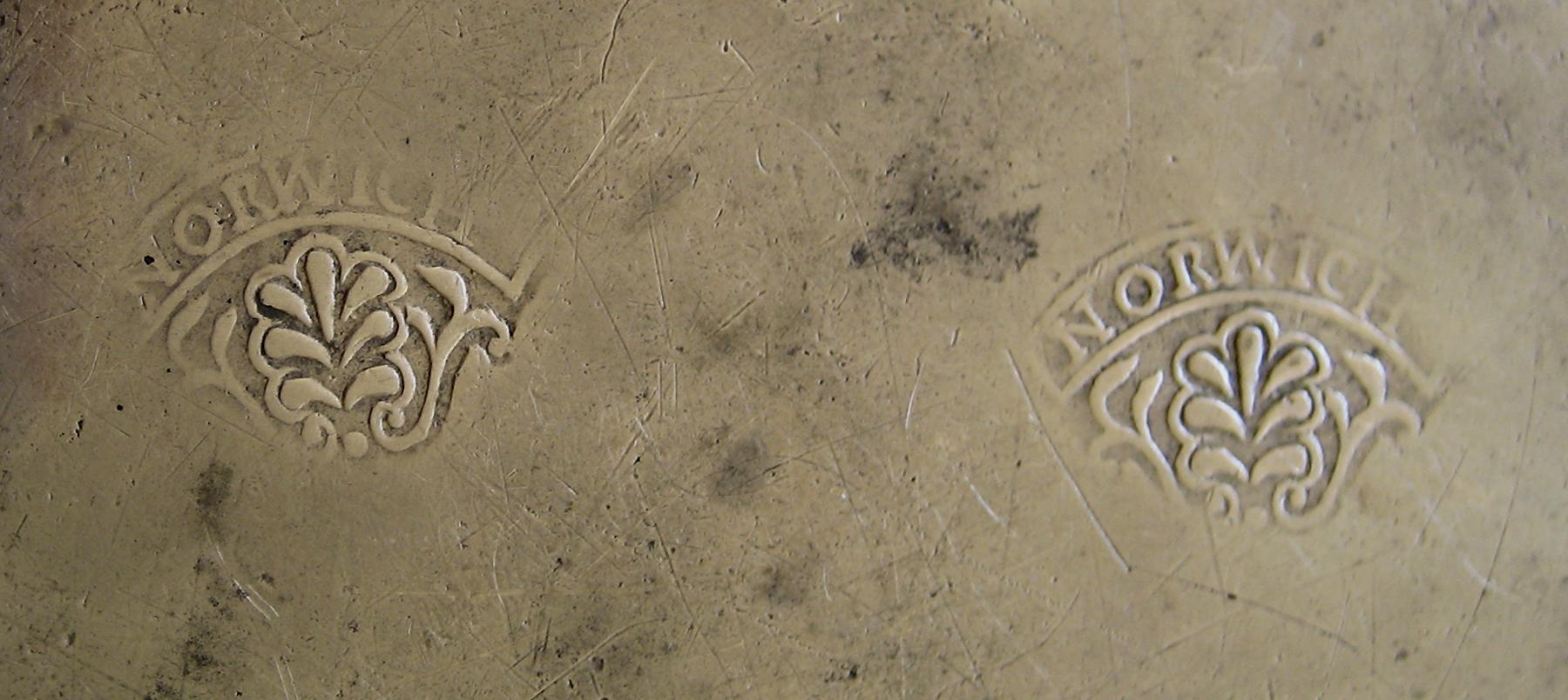 1956.0059.002 Pewter dish (Norwich marks)