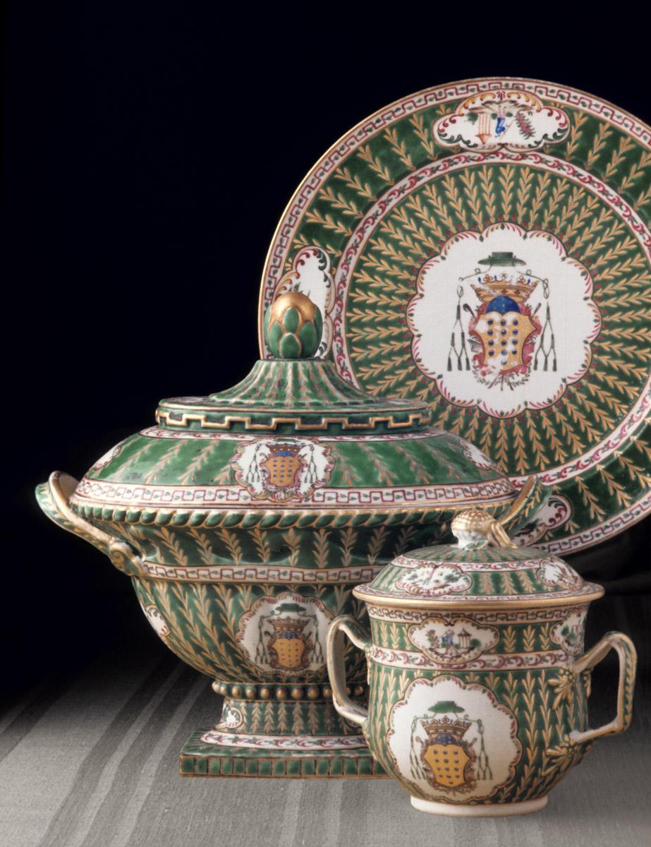 1966.0570.001 Plate, .002 A, B Tureen, .003 A, B Sugar bowl