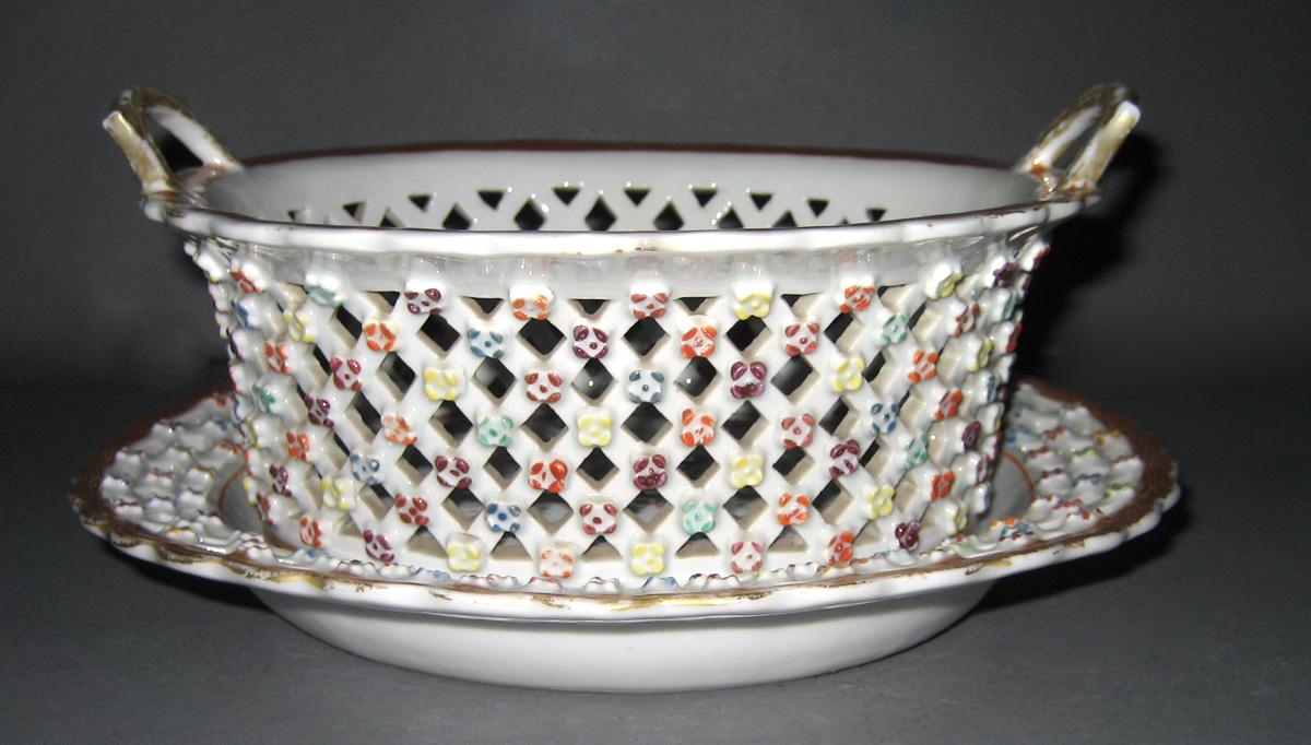 1966.0581.001 A, B Porcelain Basket and Stand