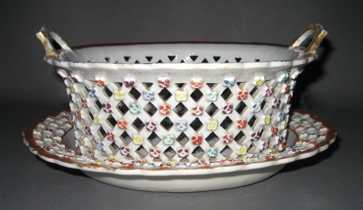 1966.0581.002 A, B Porcelain Basket and Stand
