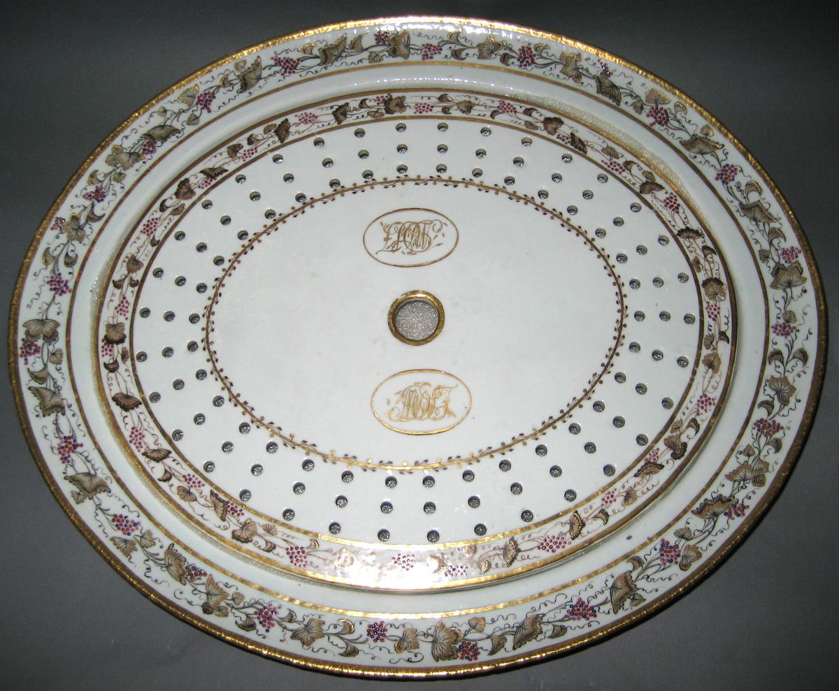 1966.0581.050 A, B Porcelain Platter with strainer