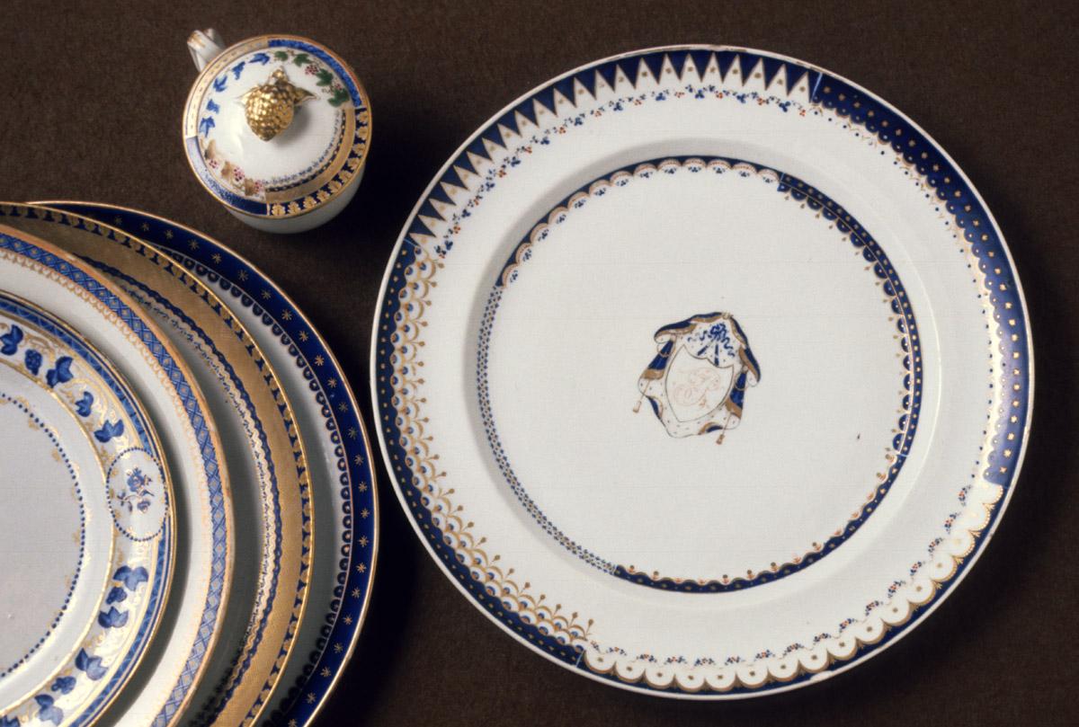 1966.0589 Sample plate, 1973.0241 A, B Pot de creme, Assorted plates/dishes