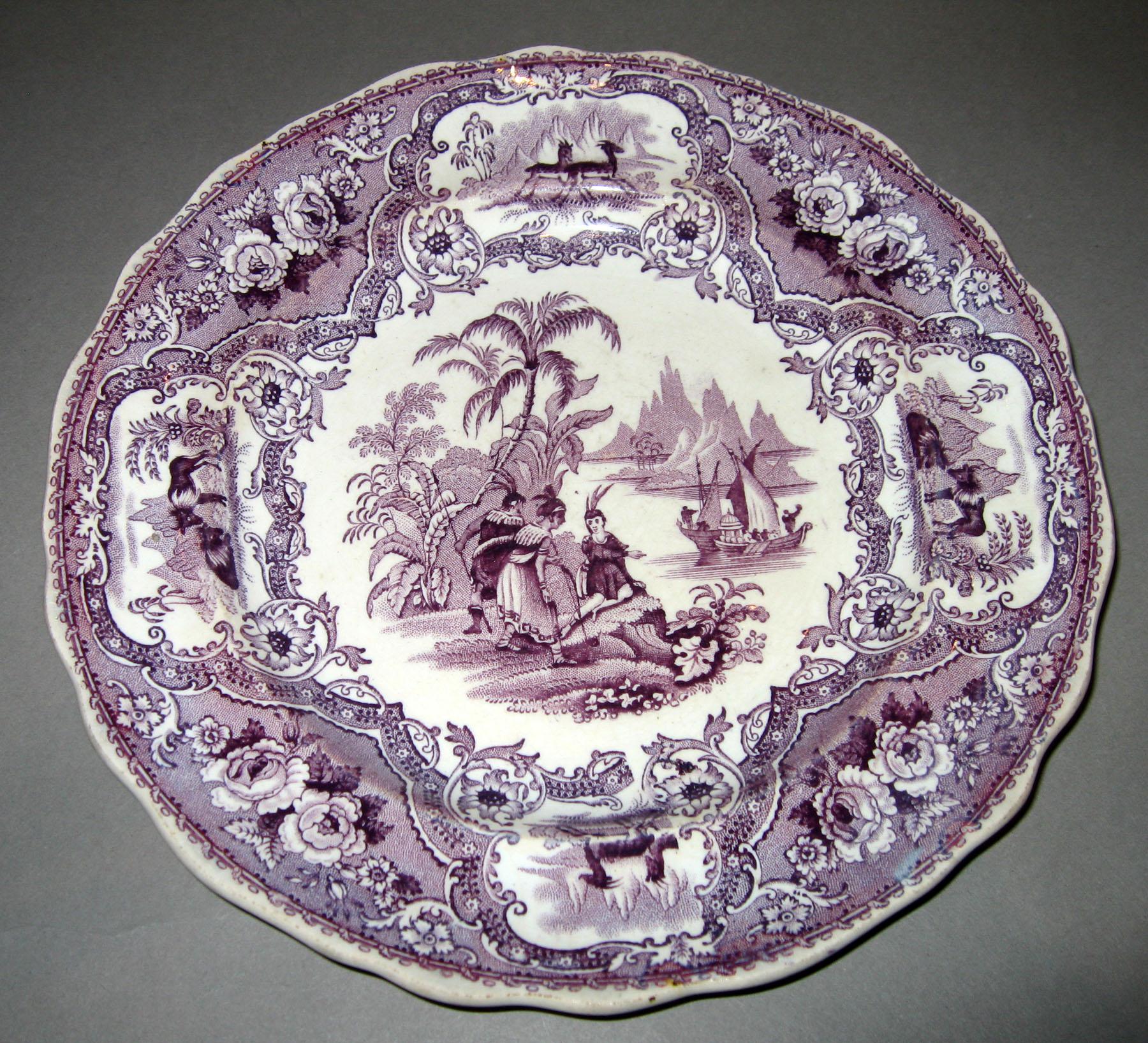 1966.0811.002 Columbus: Indian scene purple transfer plate
