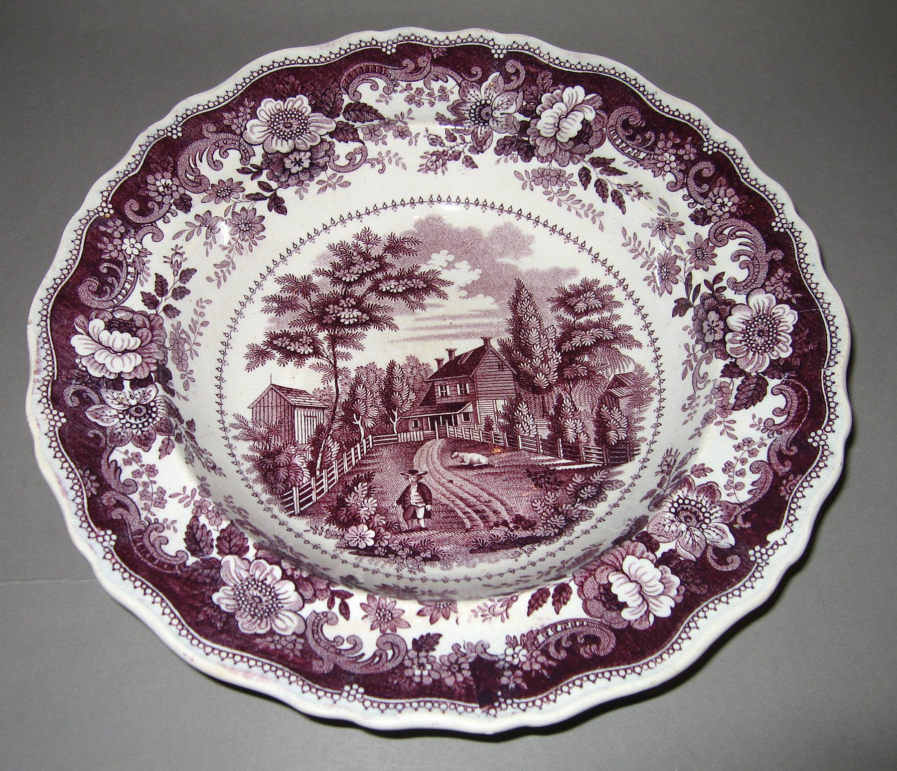 1966.0820.002 Purple Richard Jordan pattern soup plate