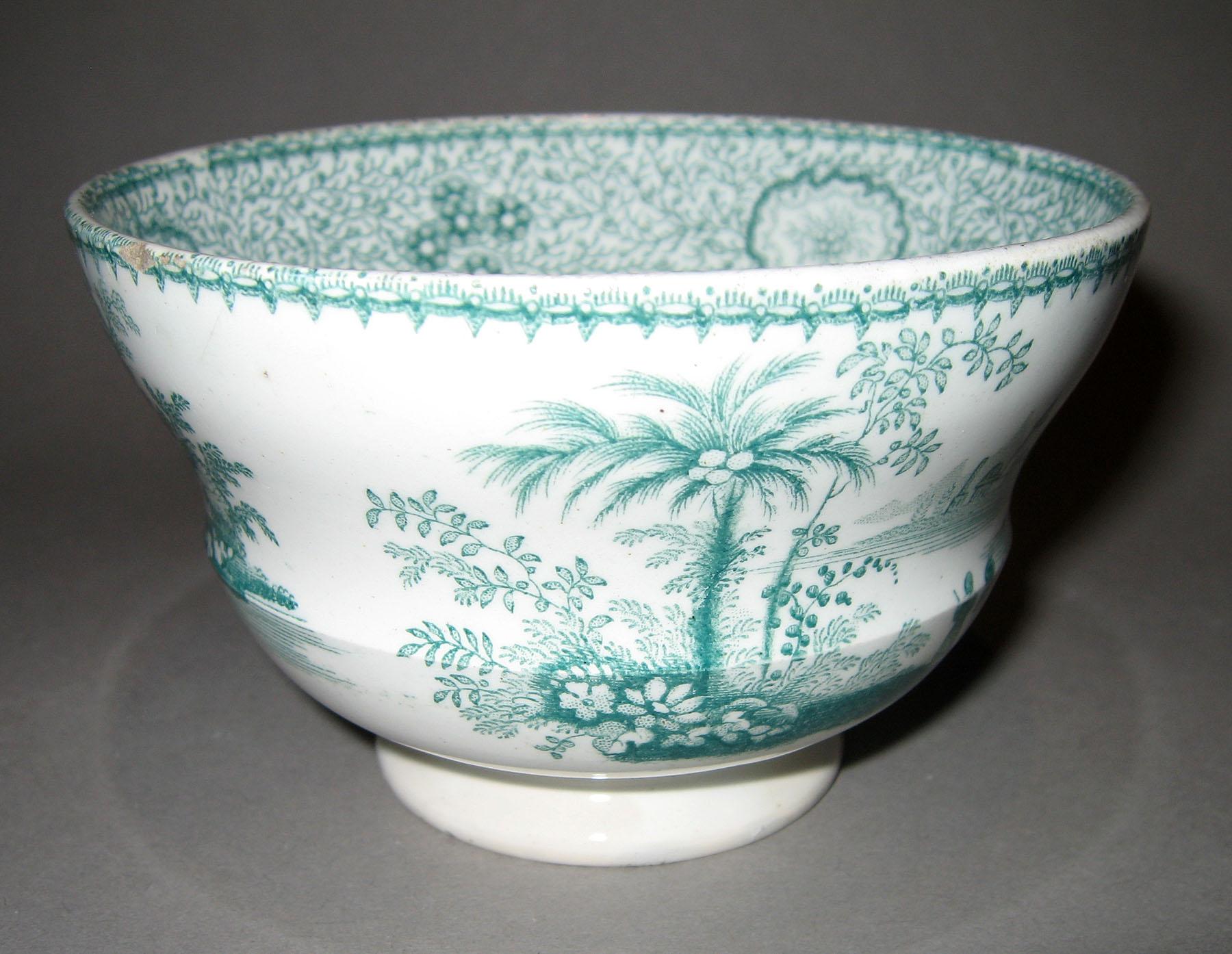 1966.0834 A  Green transfer printed teabowl