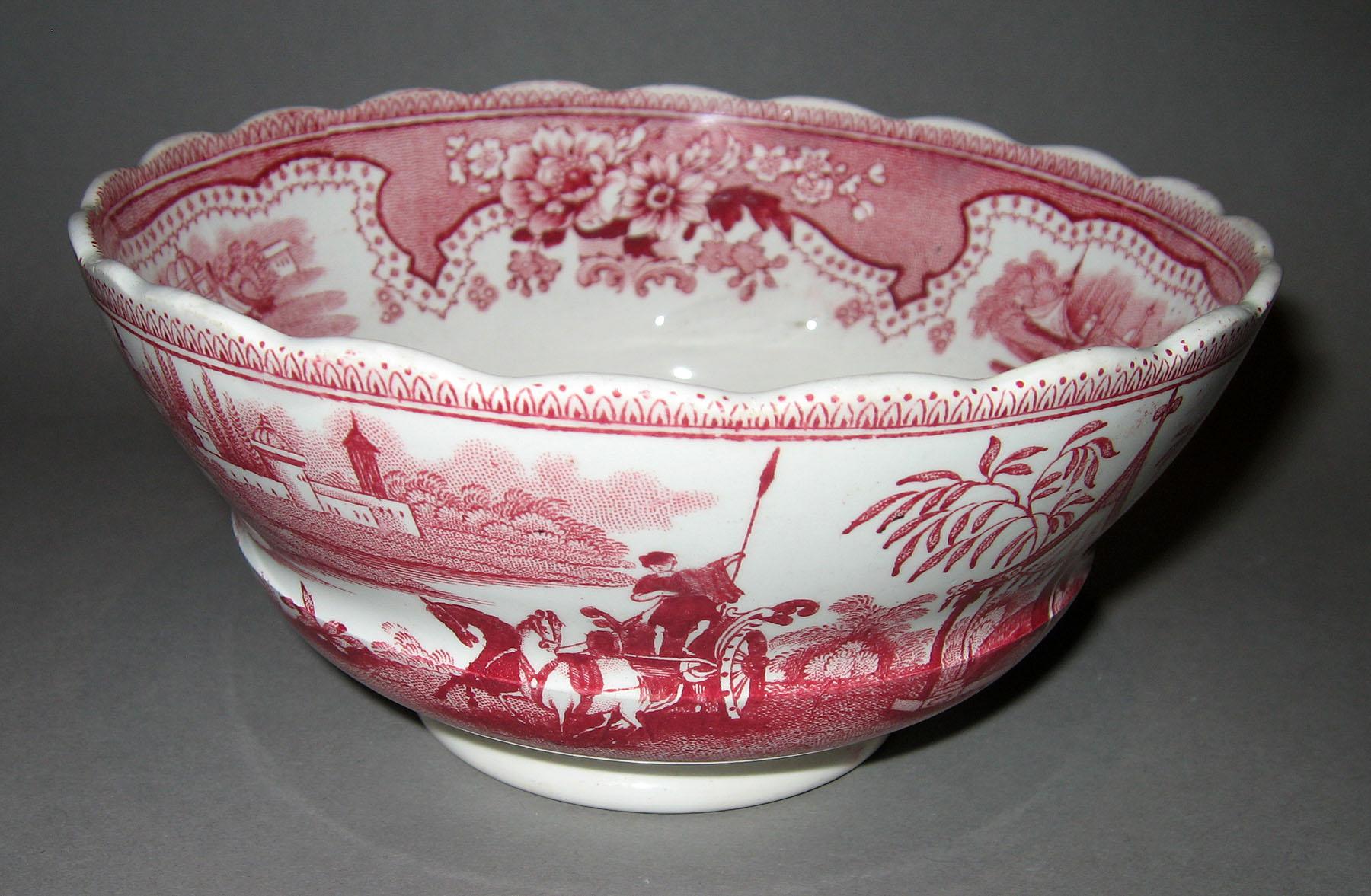 1966.0860.002 Palestine pattern red transfer bowl