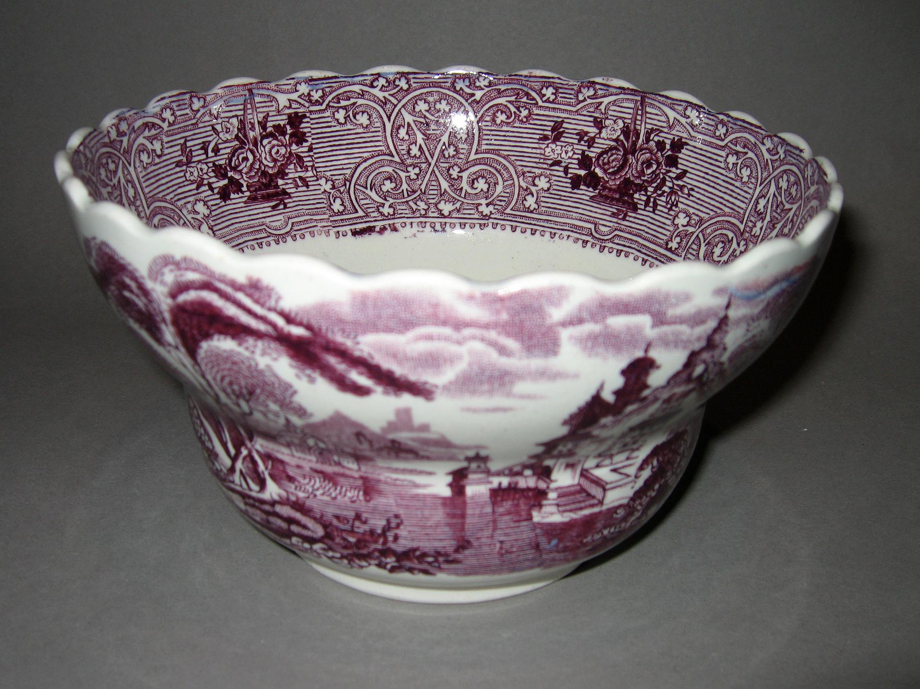 1966.0957.001 Purple transfer Roselle pattern bowl