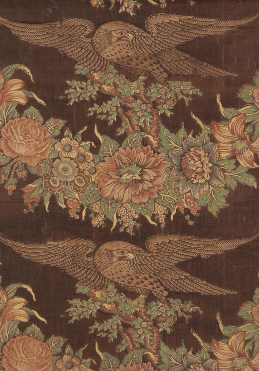 T111 Textile, printed, design repeat (dark brown)