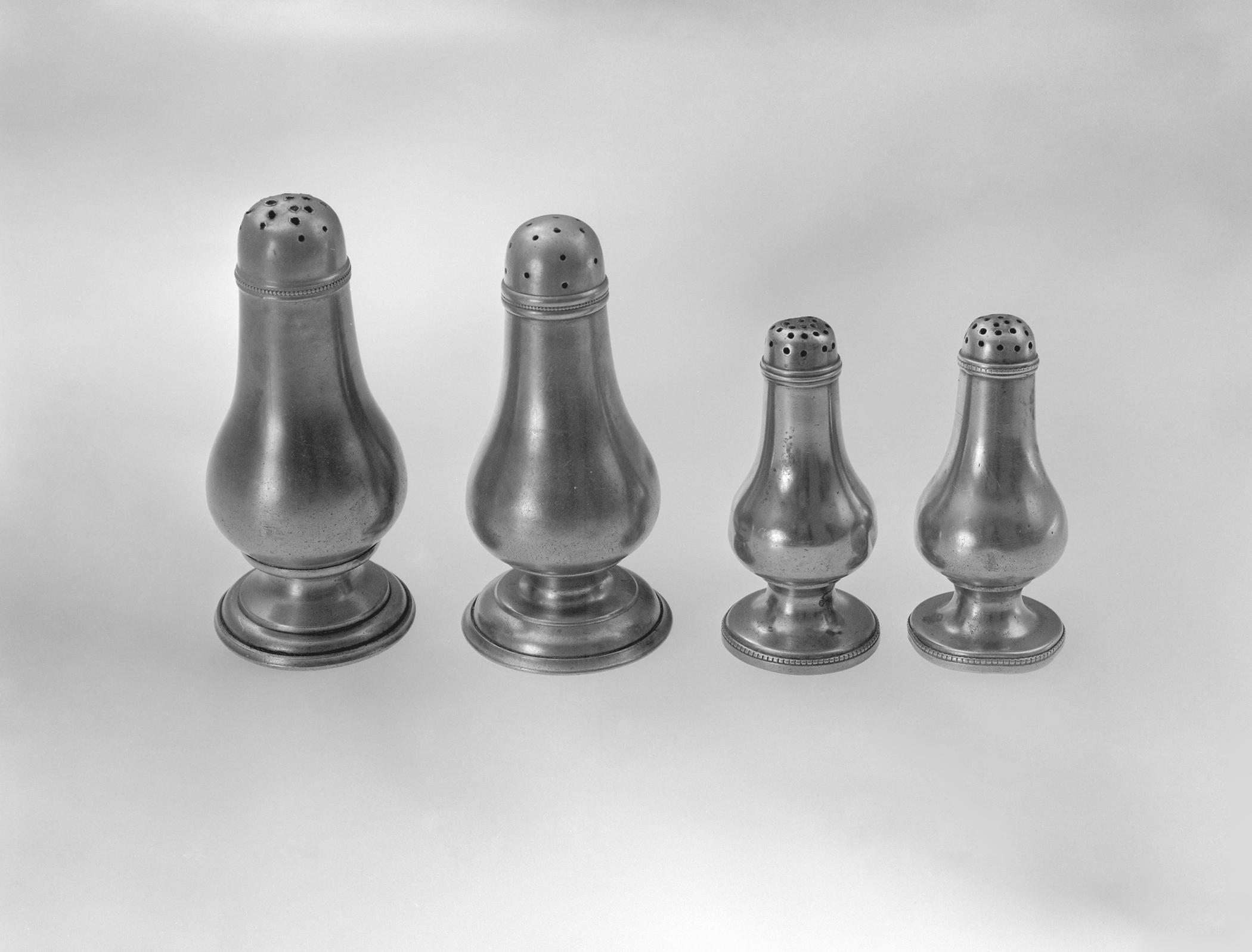 1956.0038.032, 1956.0038.030, 1966.1181, 1966.1182 Pewter casters