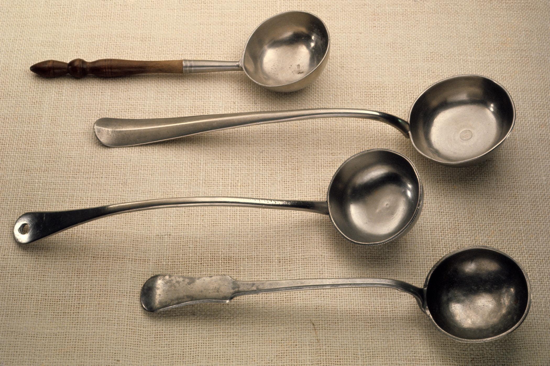 1966.1189, 1965.2460, 1958.0664, 1960.1081 Pewter ladles