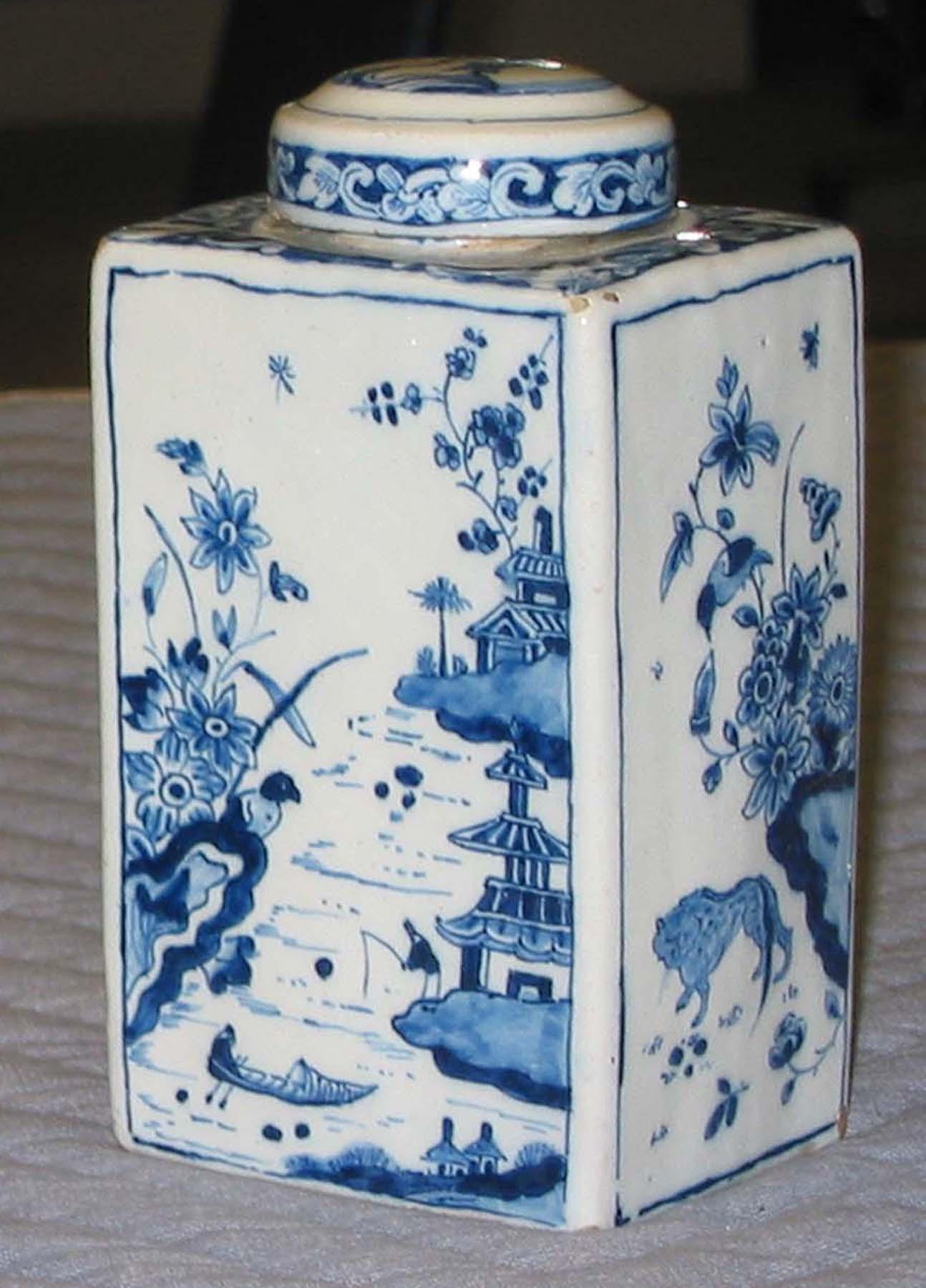 1966.1378 Dutch delft tea canister (side 1)