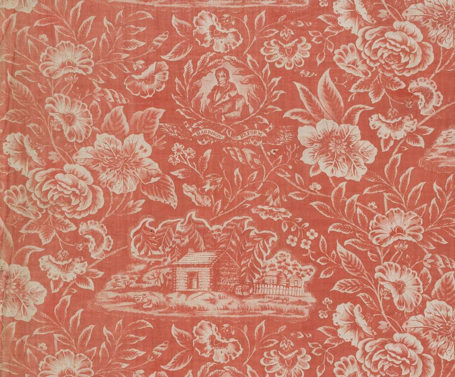 T121 textile, printed design repeat in red