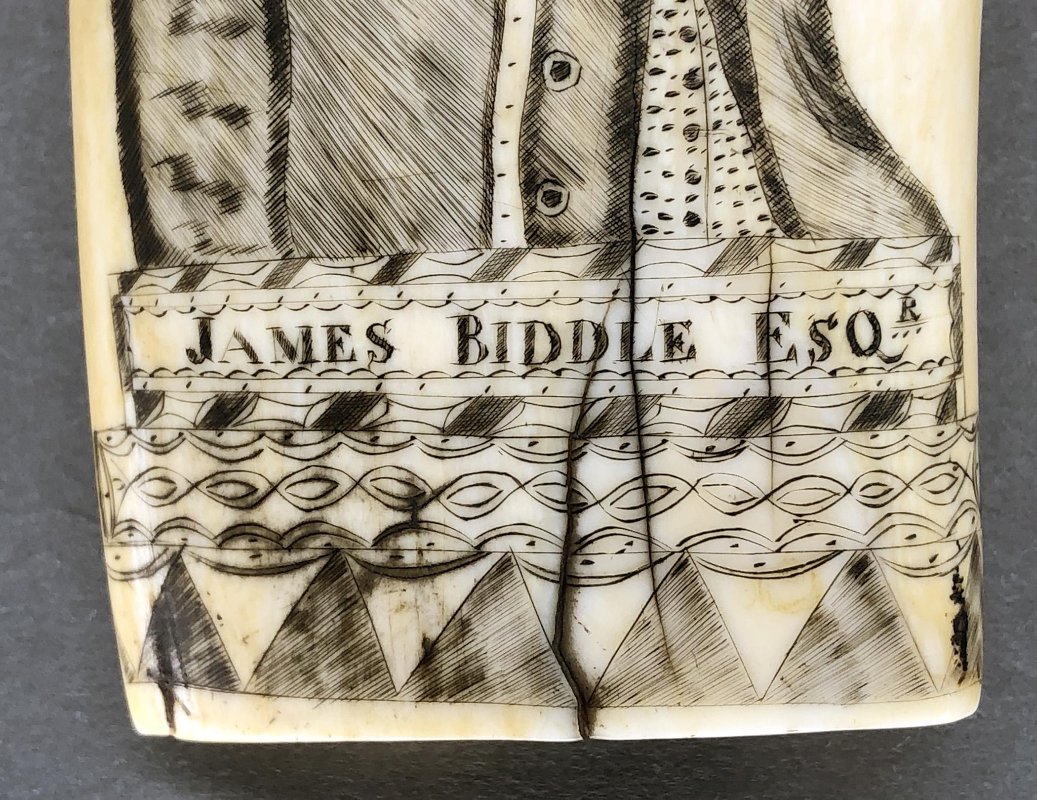 1967.0876 Whale tooth, Scrimshaw tooth, view5 Obverse Inscription