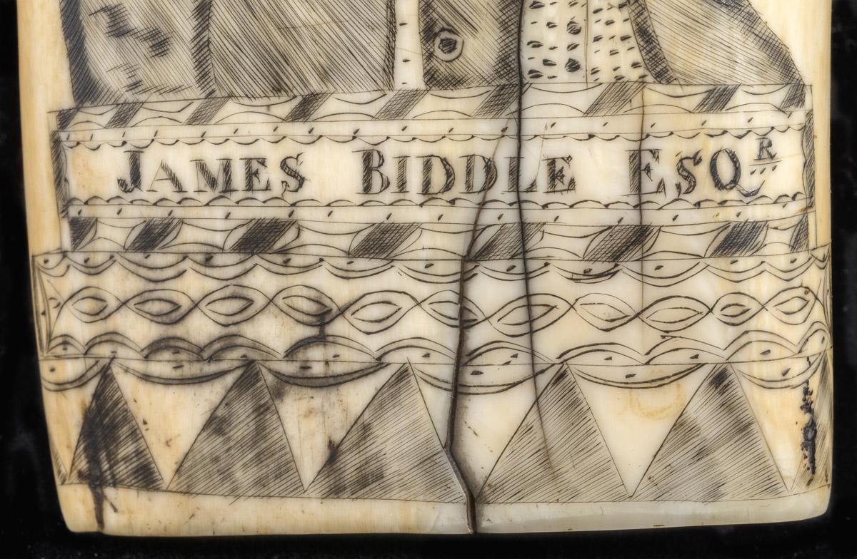 1967.0876 Whale tooth, Scrimshaw tooth (detail 1)
