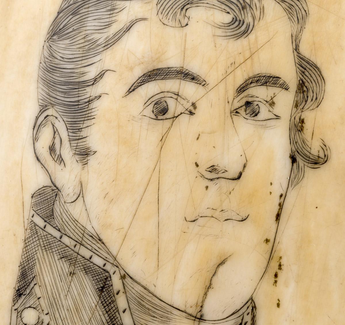 1967.0876 Whale tooth, Scrimshaw tooth (detail 3)