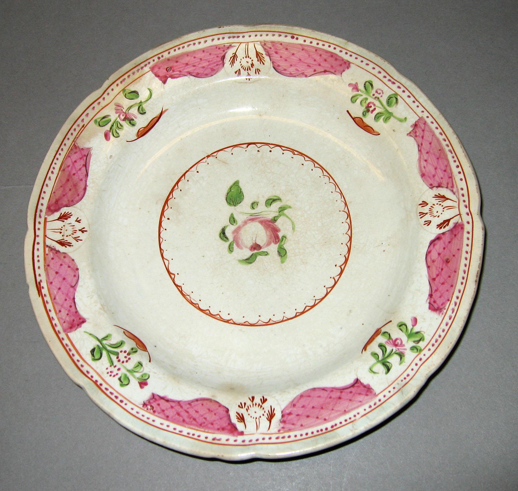 1967.1077 Rose pattern pearlware plate