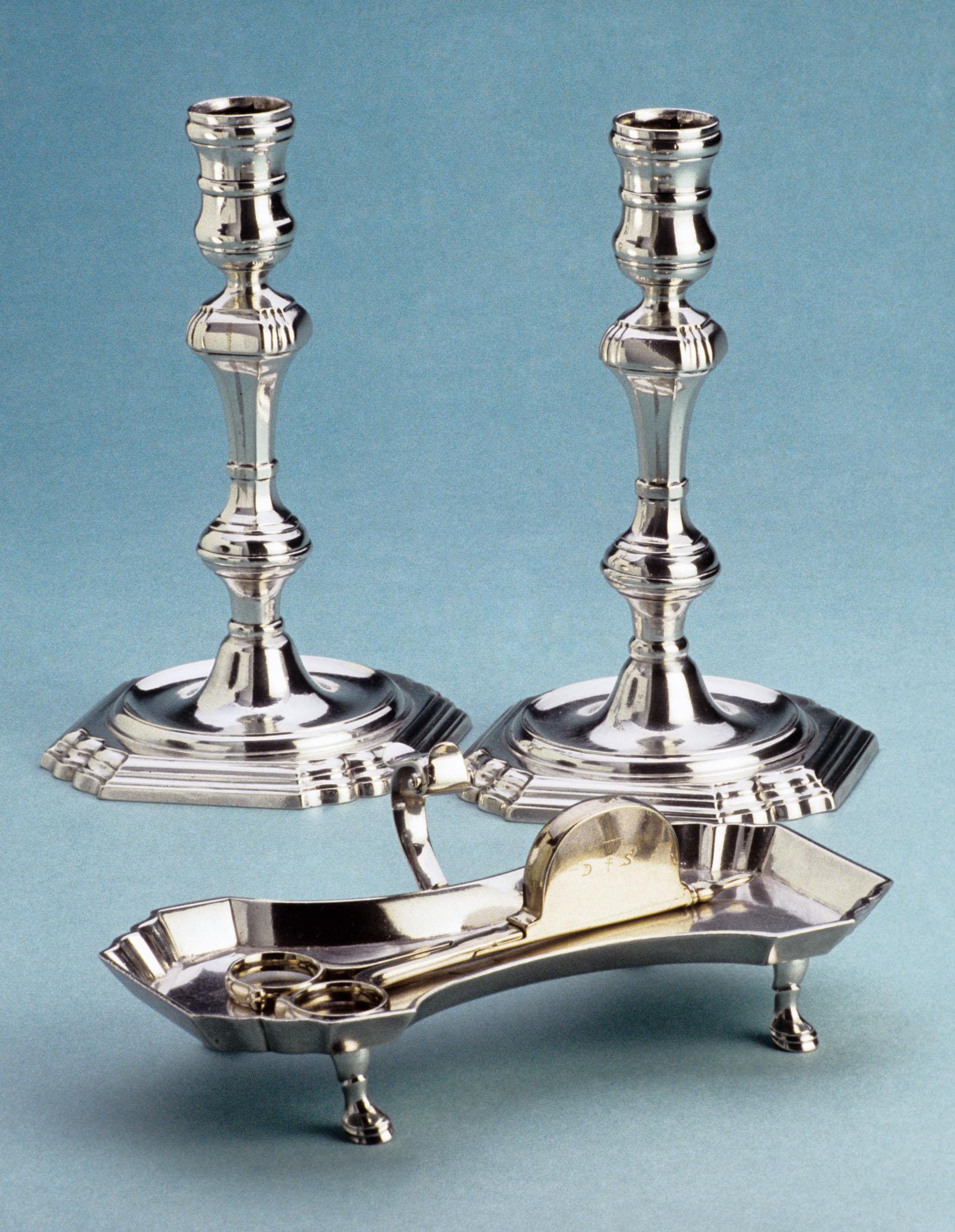 1967.1443.001, 1967.1443.002, 1967.1401 A, B Candlestick, Snuffer, Snuffer Tray, view 2