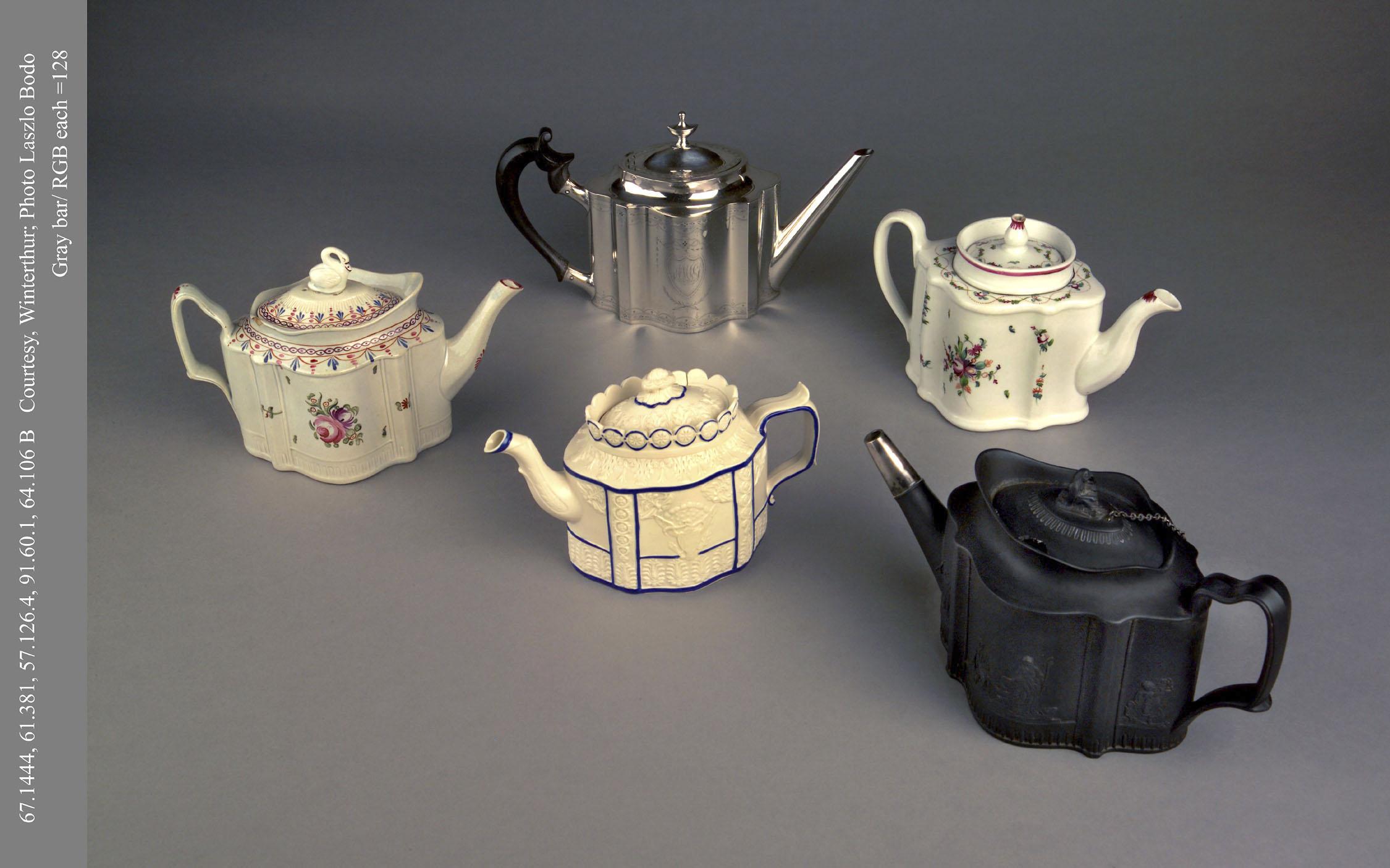1961.0381 A, B, 1967.1444 A, B, 1957.0126.004, 1991.0060.001 A, B, 1964.0106 Teapots