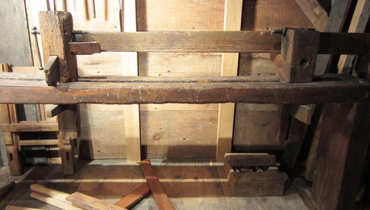 1957.0026.372 A Pole lathe, trestles and bed, Front full