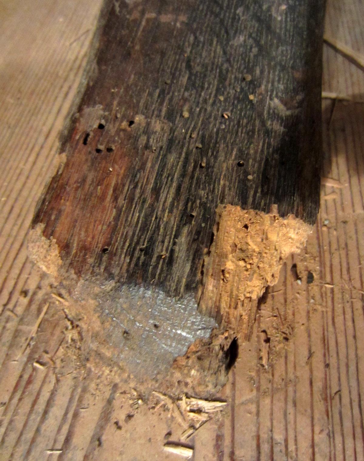 1957.0026.372 A Pole lathe, trestles and bed, Damage foot left