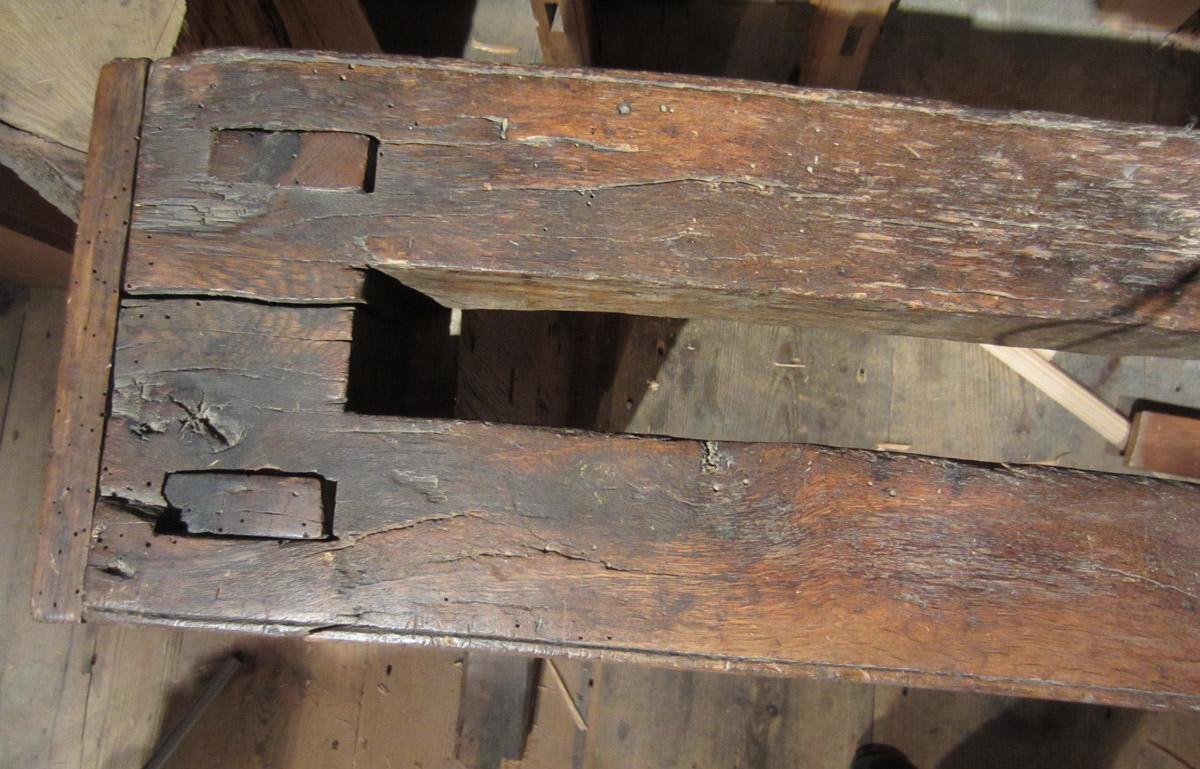 1957.0026.372 A Pole lathe, trestles and bed, Bed left top