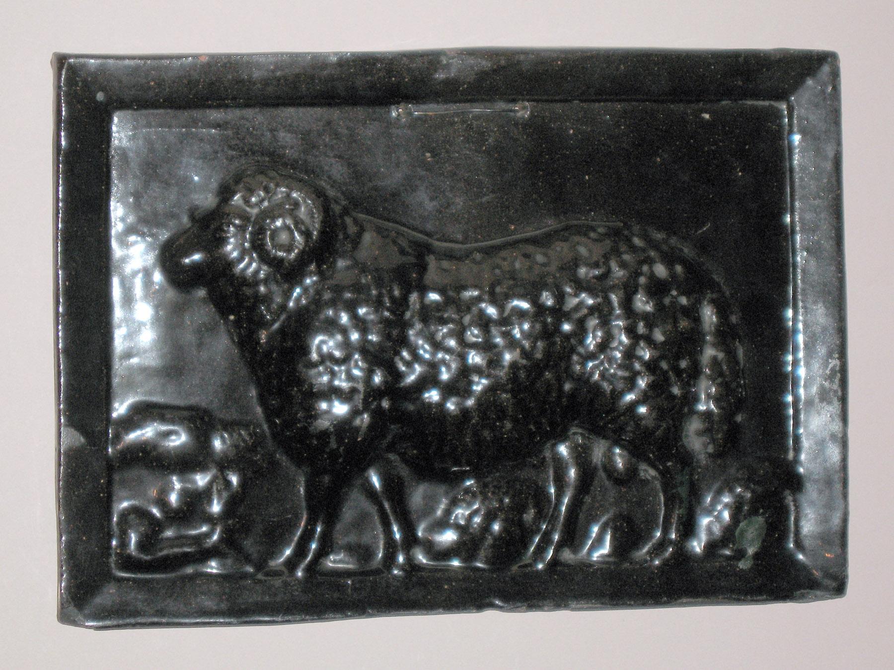 1967.1871 Sheep (ram) pattern blackware plaque