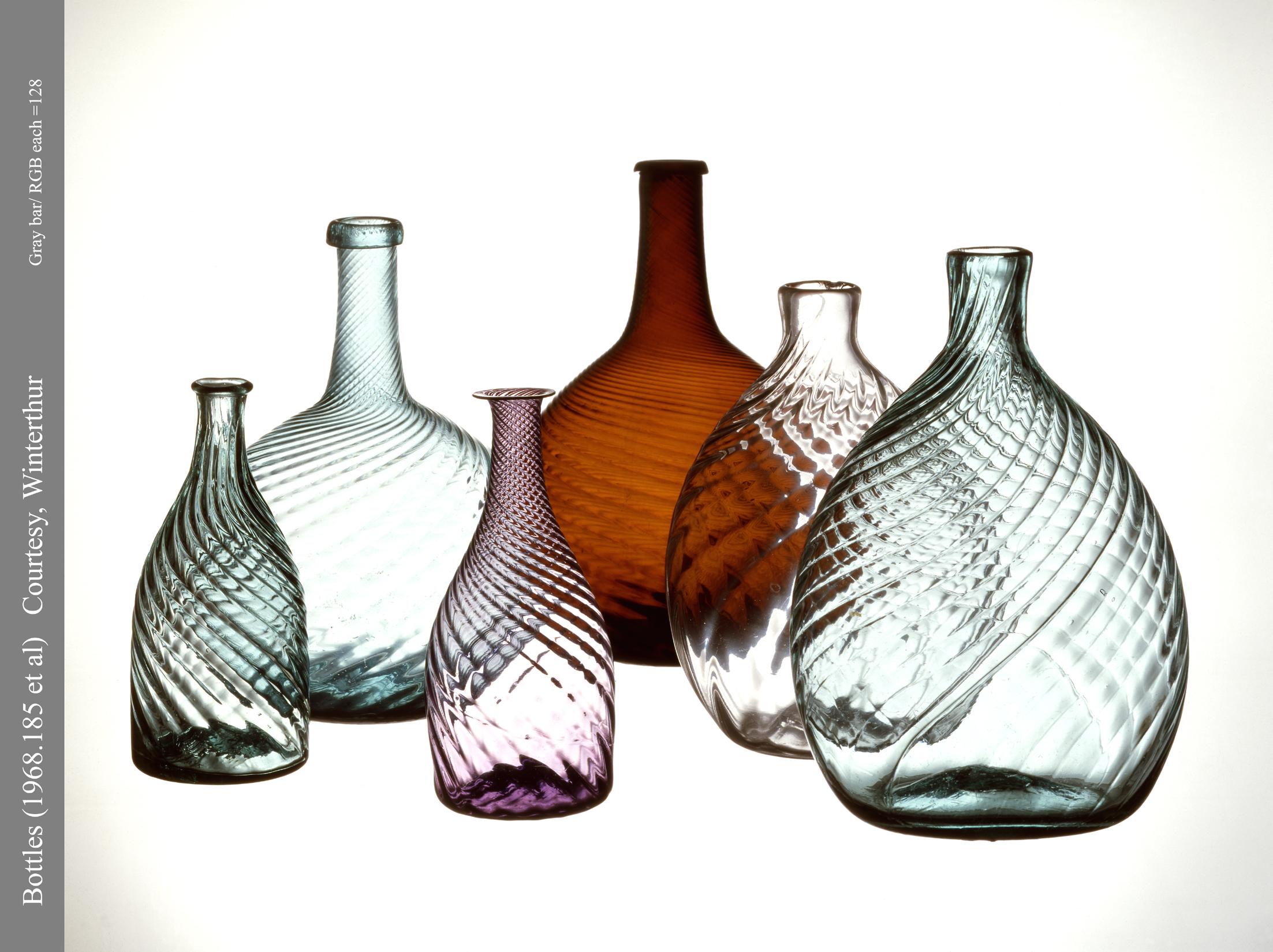1973.0454.002, 1968.0185, 1973.0454.001, 1968.0186, 1968.0192, 1968.0190 Glass bottles