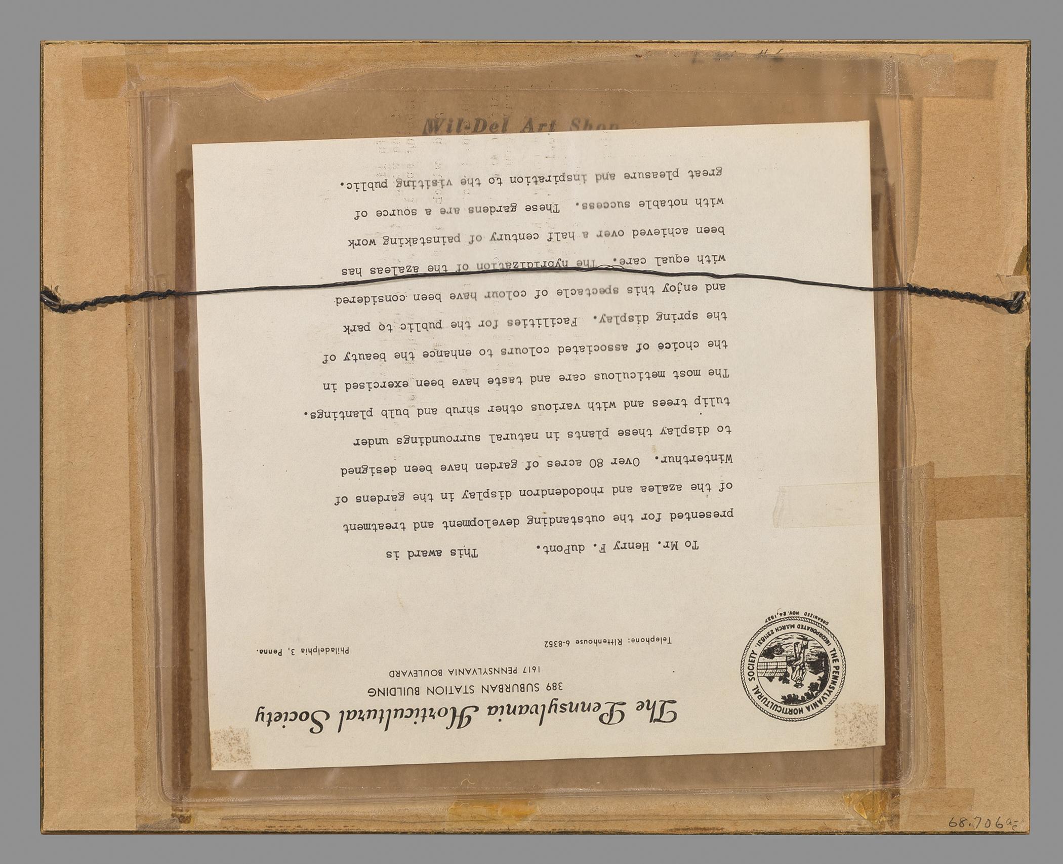 1968.0706 B Certificate, C Frame, view 1, reverse