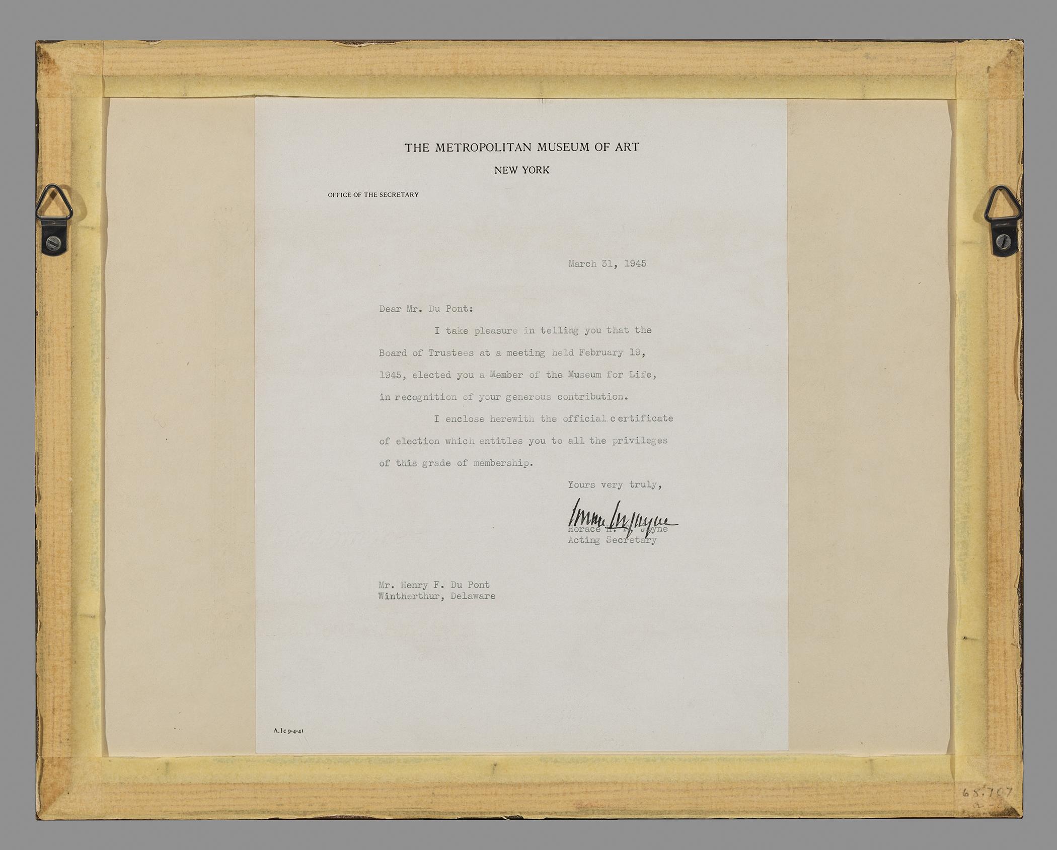 1968.0707 B Letter, C Frame, view 1, reverse