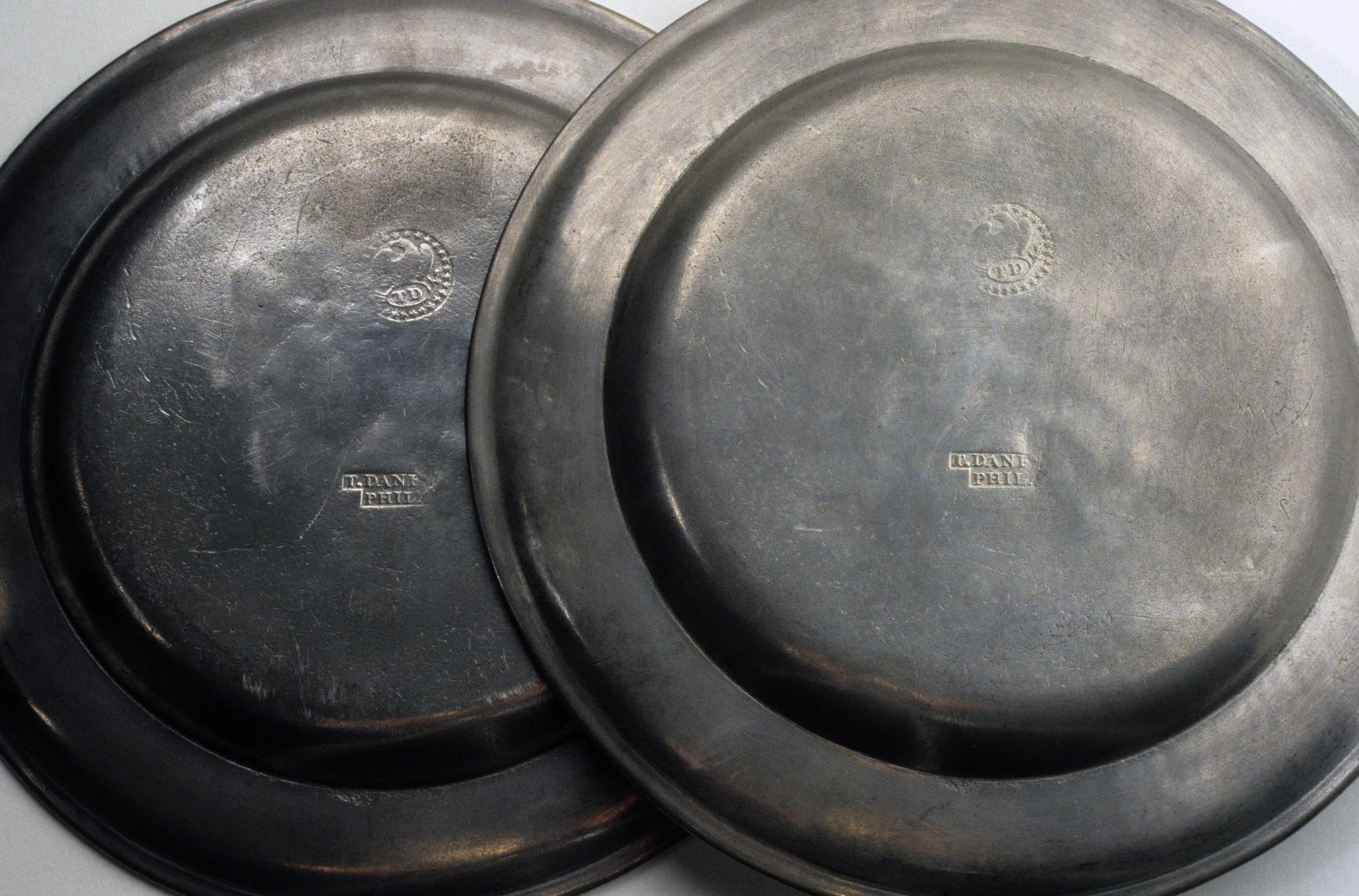 1969.0203 Pewter plate and loan plate (marks)