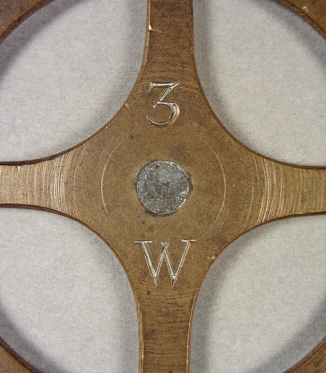1957.0026.573.001, Clock wheel template, marks