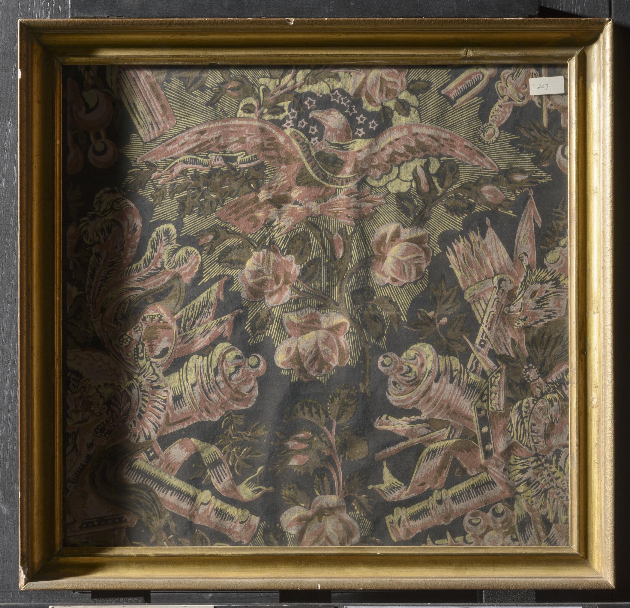 1969.0429 A, B Wall covering and Frame, view 2, raking light