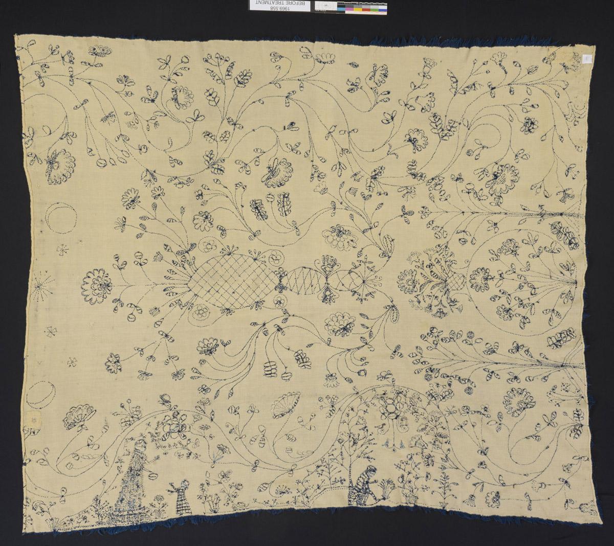 1969.0558 Bedcover, reverse, before conservation treatment
