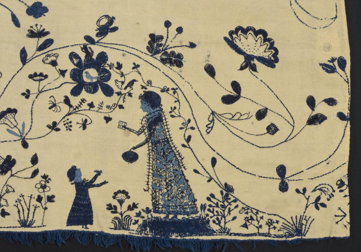 1969.0558 Bedcover, detail 1, before conservation treatment