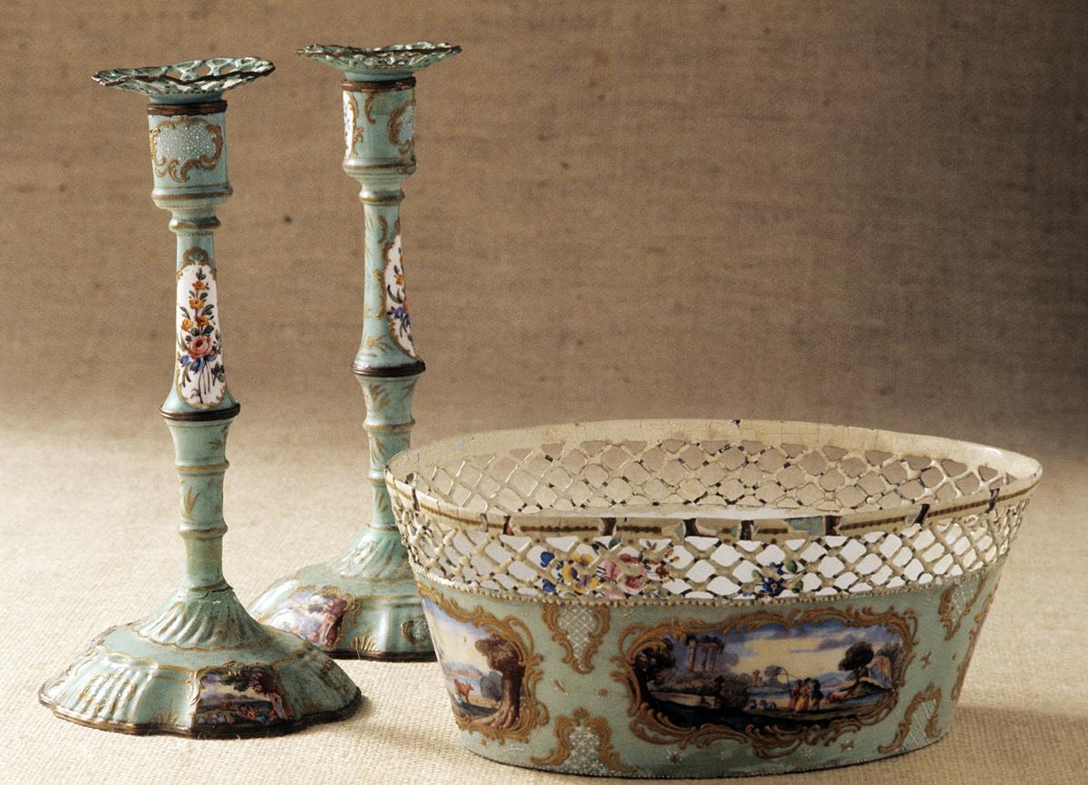 1969.0703, 1969.0704.001,.002 Basket and Candlesticks