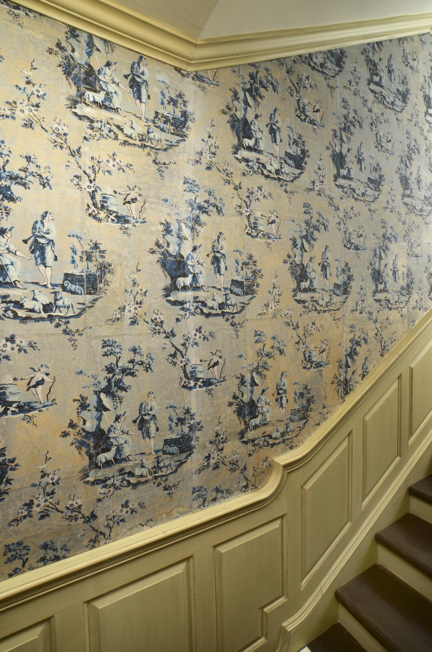 1969.1096.001 A-G Wall covering, view 2, Centreville Stair Hall 2013