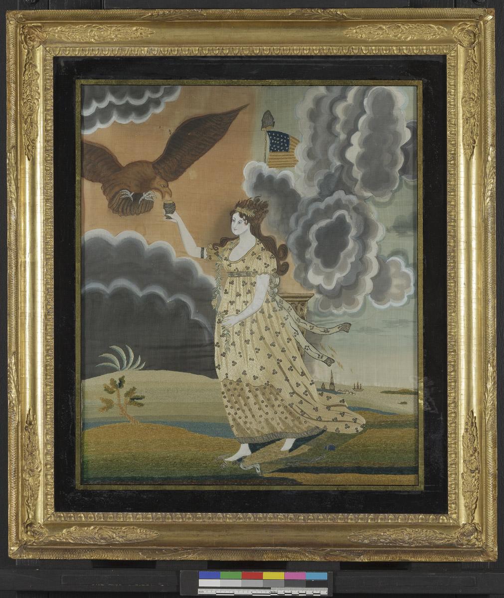 1969.1790 A-C Needlework picture, Glass mat and Frame, view 1
