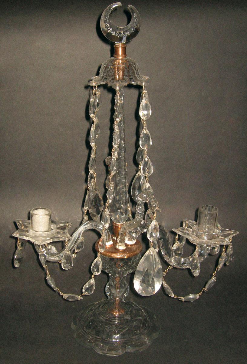 1969.3052.002 Glass candelabrum with metal fittings
