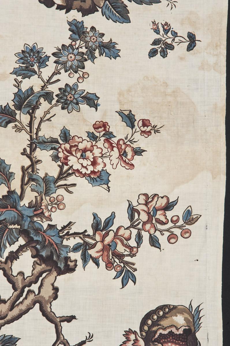 1969.3248.002 Textile, printed, detail 2, before conservation treatment