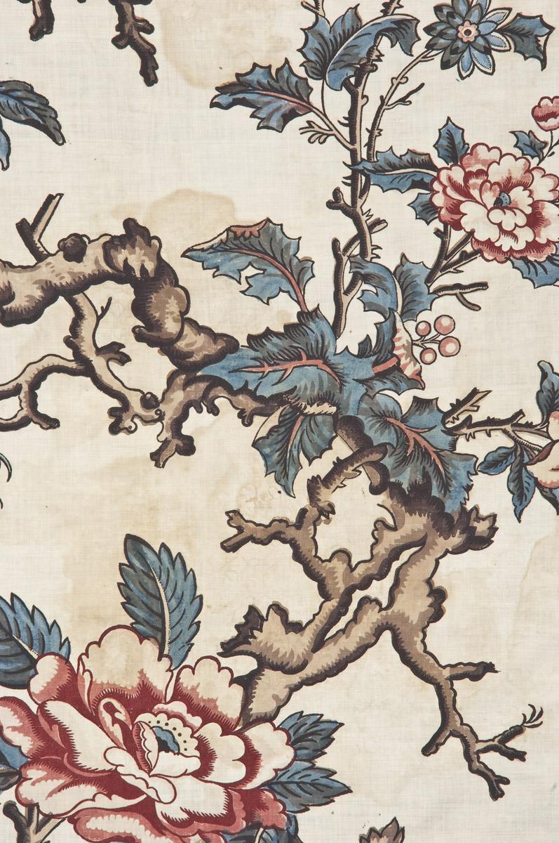 1969.3248.002 Textile, printed, detail 3, before conservation treatment