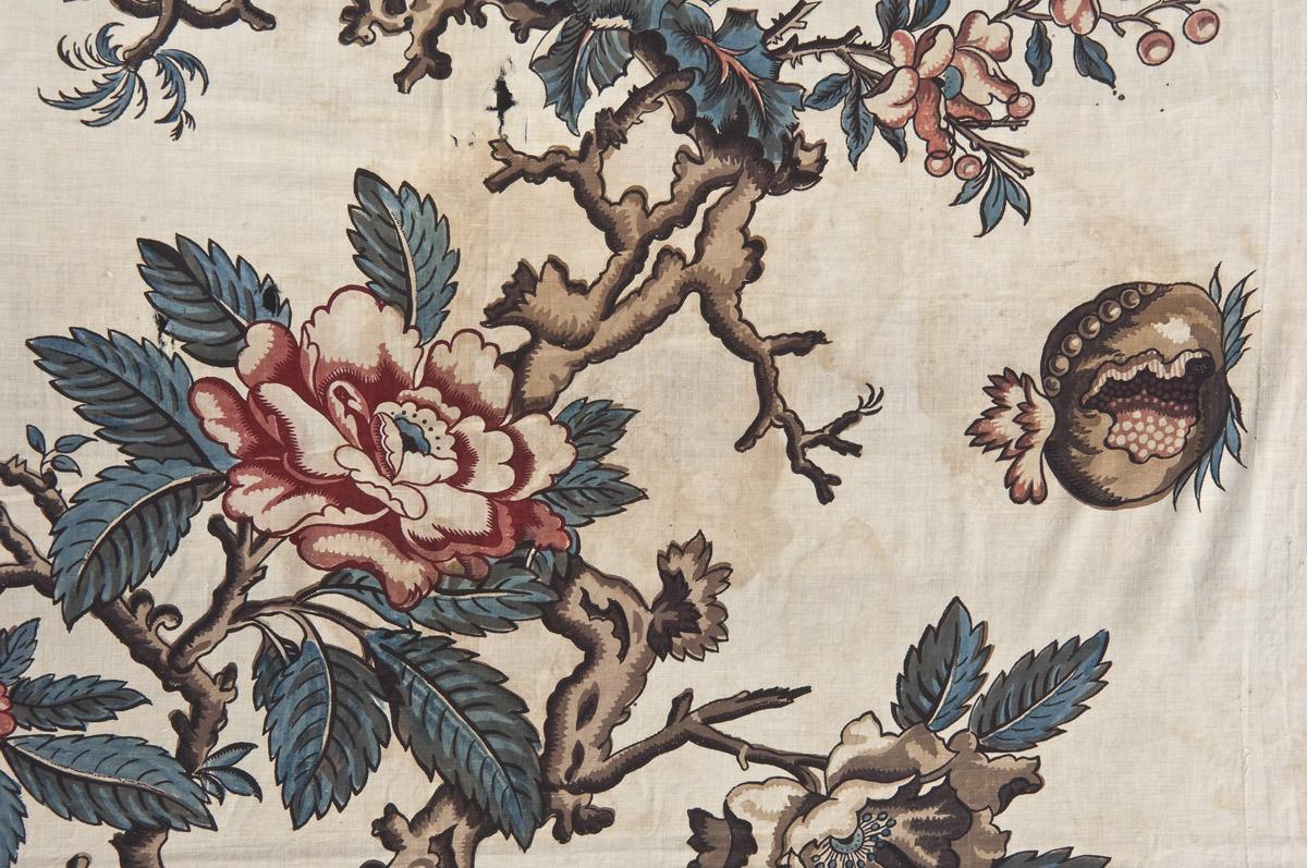 1969.3248.002 Textile, printed, detail 4, before conservation treatment