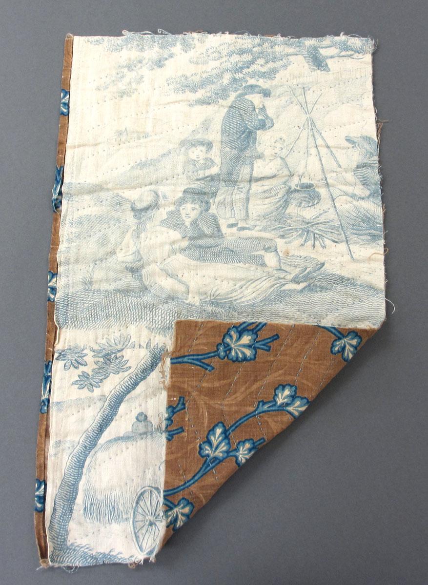 1969.3286 sewn to 1969.3287 Textile, printed folded corner