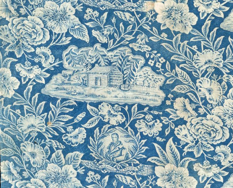 T121 textile, printed design repeat in blue