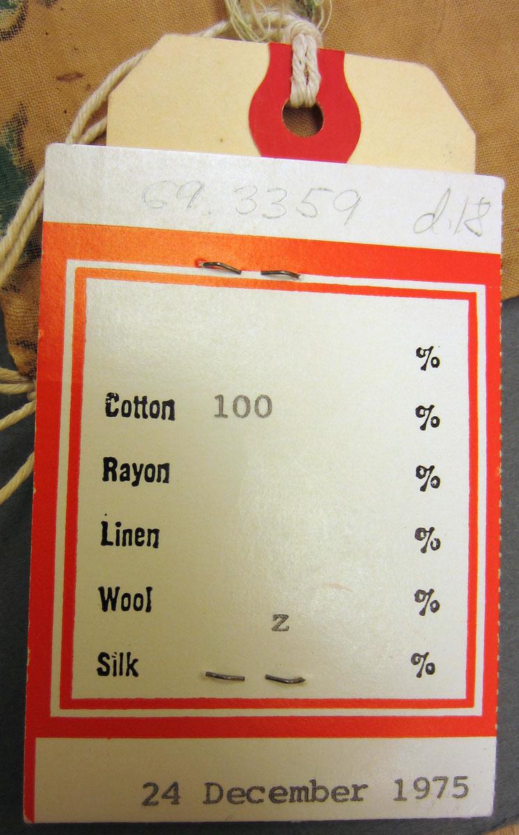 1969.3359 Textile, printed label underside