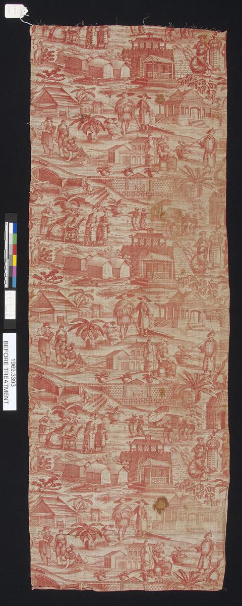 1969.3393 Textile, printed, view 1, before conservation treatment