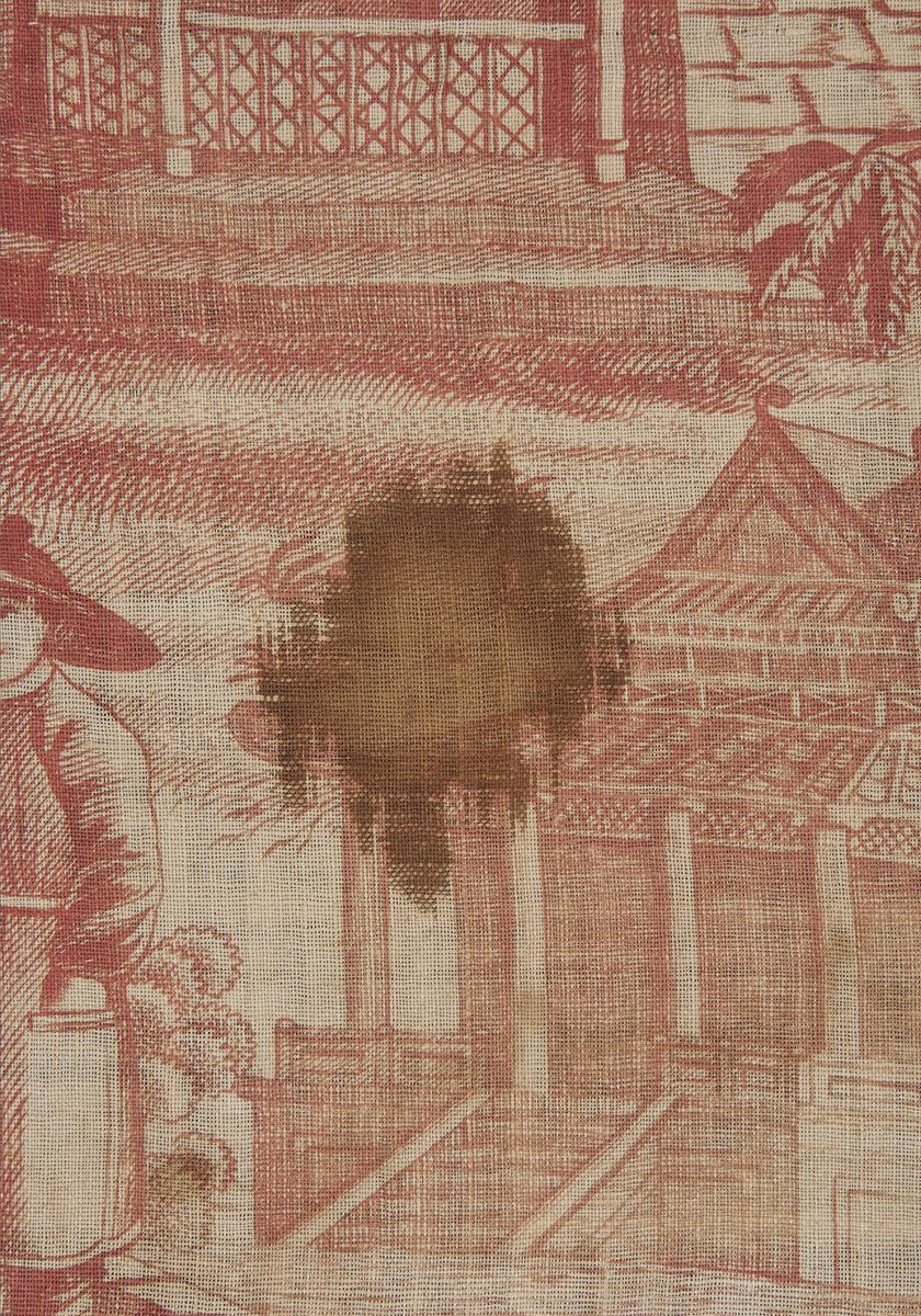 1969.3393 Textile, printed, detail 1, before conservation treatment