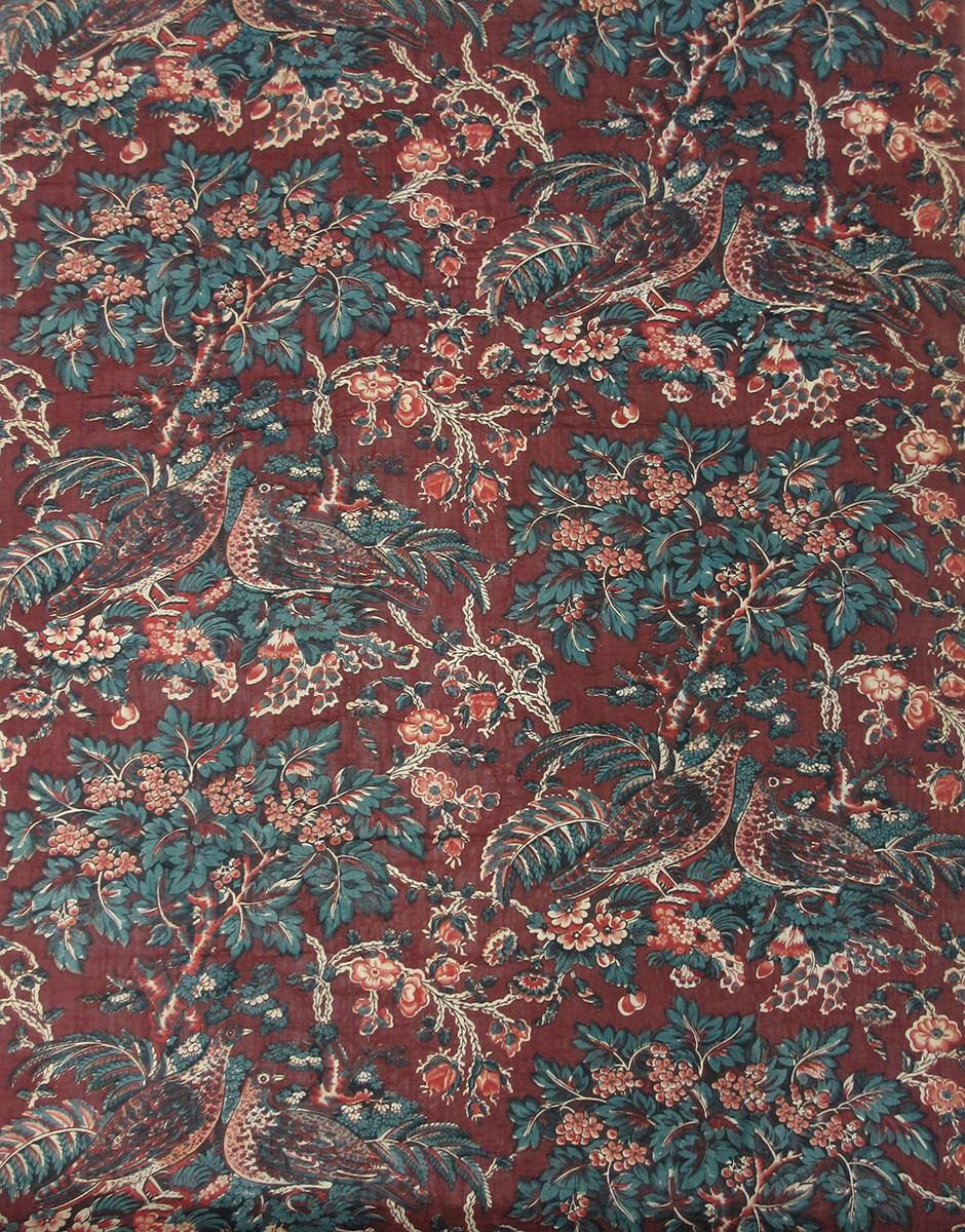 T93.6 textile, printed design repeat plum ground