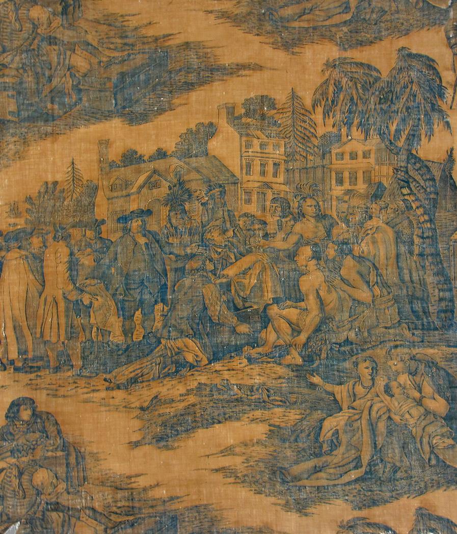 T127 textile, printed partial design repeat blue